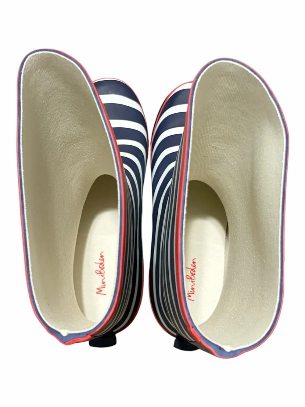 NEW Mini Boden Wellies Navy Striped Rain Boots Kids 37, Youth Size 5